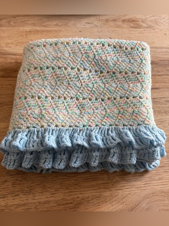 Other - Handmade Crochet Blue Multi-color Pastel Baby & Crib Blanket Throw 56x40